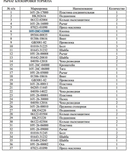 Рычаг блокировки тормоза 16Y-26C-12000 Рычаг блокировки тормоза 16Y-26C-12000